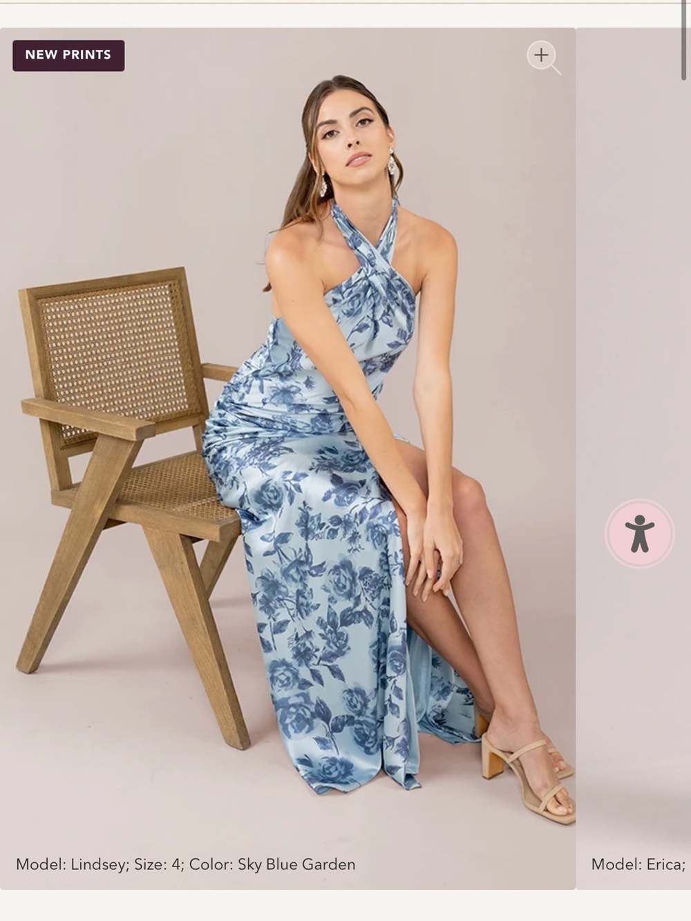 Revelry Athena Satin Floral Print Dress Blue Sky Garden